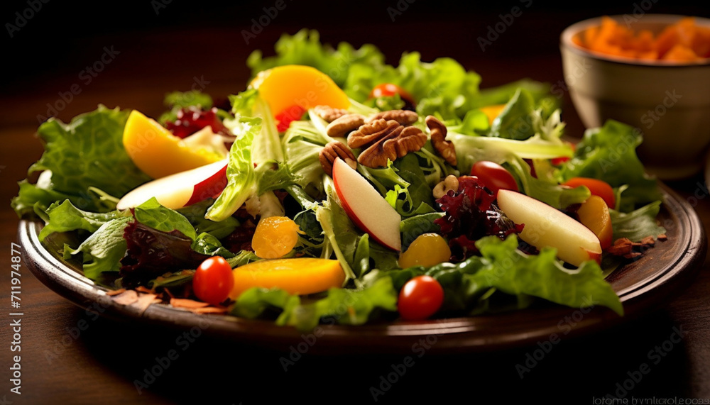 Freshness and healthy eating on a gourmet plate of vegetarian salad generated by AI Freshness and healthy eating on a gourmet plate of vegetarian salad generated by AI