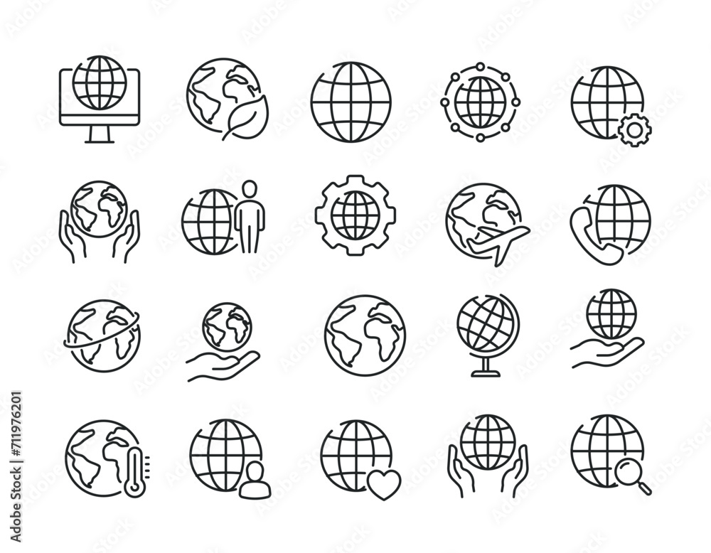 Globe simple minimal thin line icons. Related earth, globe, environment, communication. Editable stroke. Vector illustration. Globe simple minimal thin line icons. Related earth, globe, environment, communication. Editable stroke. Vector illustration.
