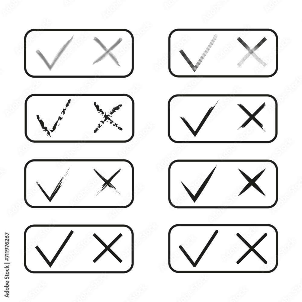 Cross and tick vector set. Yes and No icons for websites and applications. Vector illustration. EPS 10. Cross and tick vector set. Yes and No icons for websites and applications. Vector illustration. EPS 10.