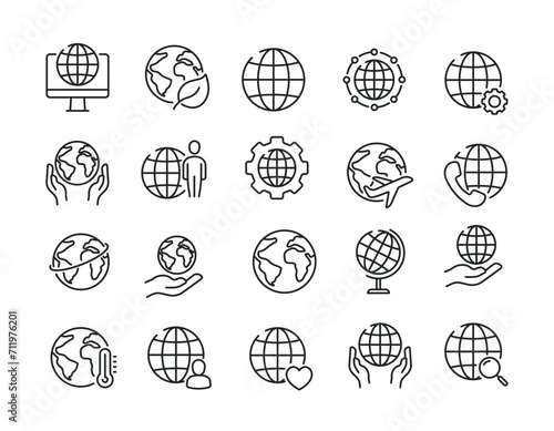 Globe simple minimal thin line icons. Related earth, globe, environment, communication. Editable stroke. Vector illustration. photo