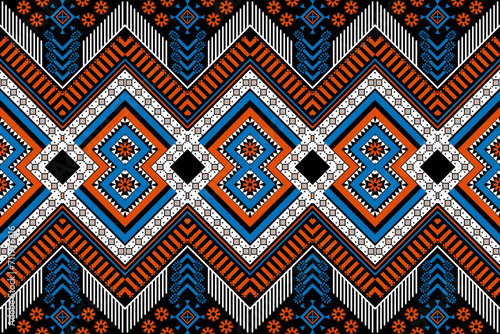 mexico pattern ethnic designs geometric shapes Triangular color tear drop ikat black, orange, white, blue tribal pattern designs pattern for Textile printing business Wallpaper, carpet fabric Cushions