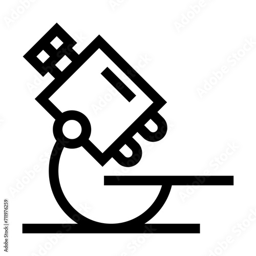 Icono de microscopio. Instrumento de laboratorio, investigación científica, descubrimiento. Ilustración vectorial