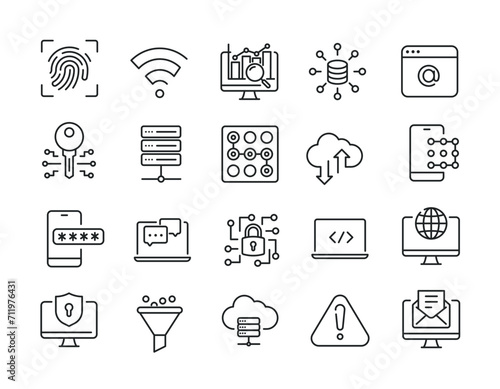 Cyber security simple minimal thin line icons. Related SSL, encryption, hacking, privacy, protection. Editable stroke. Vector illustration.
