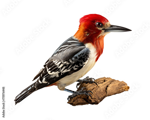 Red headed woodpecker on transparent background