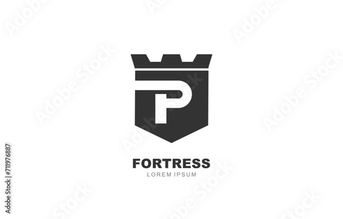 P Letter Fortress secure logo template for symbol of business identity