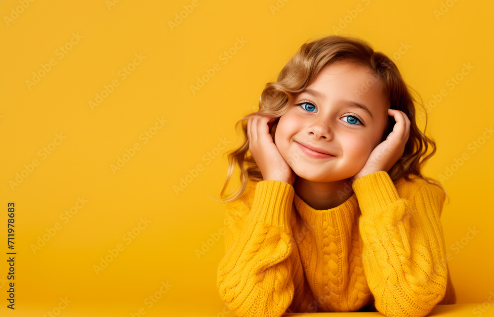 portrait smiling little girl resting head in hands portrait smiling little girl resting head in hands