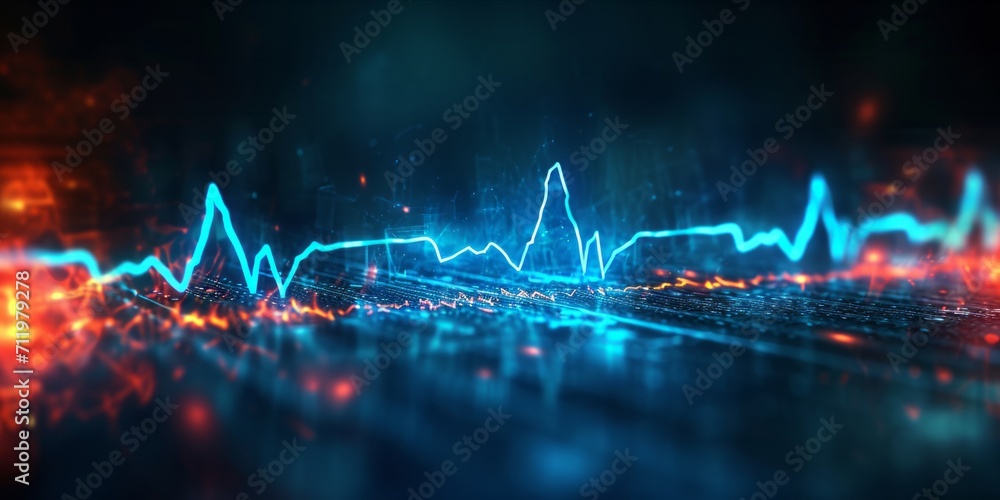 ECG heart rate monitor with a glowing blue line. - obrazy, fototapety, plakaty 