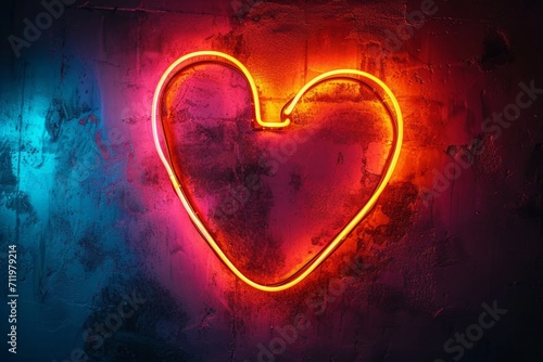 Neon heart shaped light on a dark background.