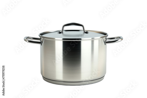 Shiny Stainless Steel Pan and Pot with Lid, Isolated in a Clean White Kitchen Setting, Ready for Cooking Soup and Casseroles