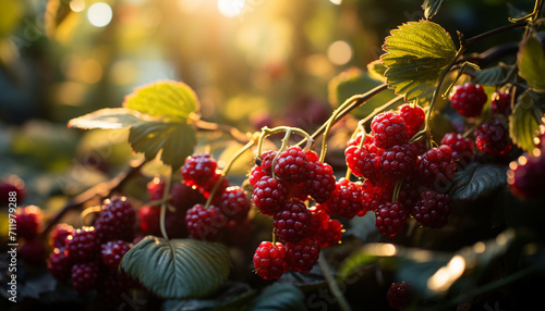 Freshness of nature bounty ripe, organic berries in summer embrace generated by AI