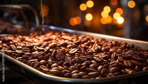 Freshly brewed coffee in a dark cup, a caffeine addiction generated by AI