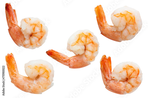 Set of cooked white shrimp peeled and deveined Isolated Transparent Background photo