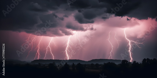 lightning and stormy grey and pink clouds background