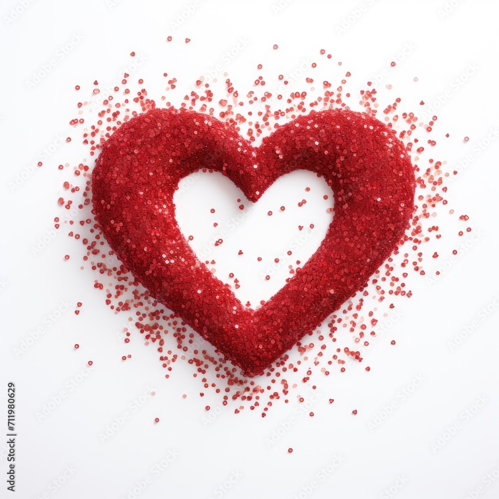 Red heart with confetti on a white background