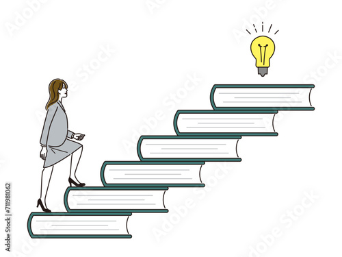 知は力なり　本とアイデアが浮かんだ女性
