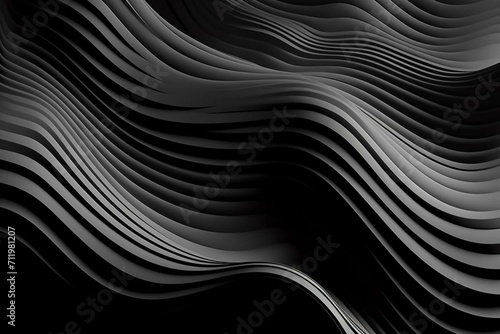Modern, monochrome pattern with undulating waves. Geometric, three-dimensional backdrop with ample space for text. Generative AI