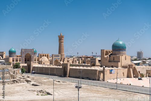 Bukhara, Uzbekistan Aerial view of Kalan Minaret Emir and Alim Khan madrasah