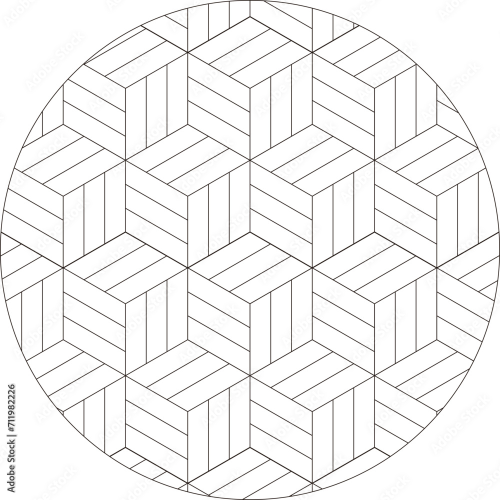 Turtle shell wickerwork pattern, round shape, with frame - obrazy, fototapety, plakaty 