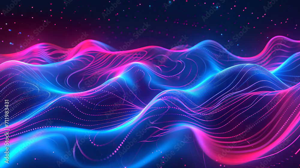 Big blue and purple Neon Wave Background