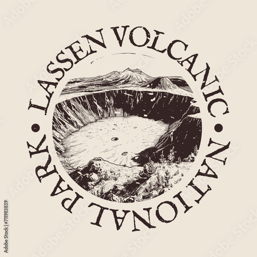 Lassen Volcanic, California Illustration Clip Art Design Shape. National Park Vintage Icon Vector Stamp.