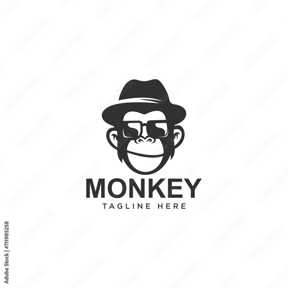 illustrator vektor desain logo monyet keren. Monkey mascot logo vector. Animal vector illustration. Chimpanzee vector logo design cool monkey logo design vector illustrator
