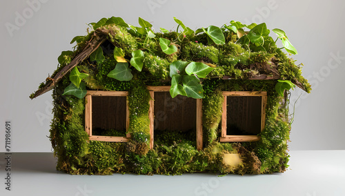 green house made with moss and green leaves