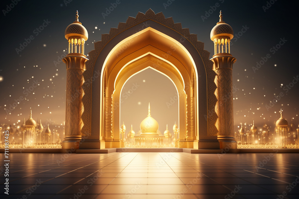 3d rendering of ramadan kareem background with mosque window - obrazy, fototapety, plakaty 