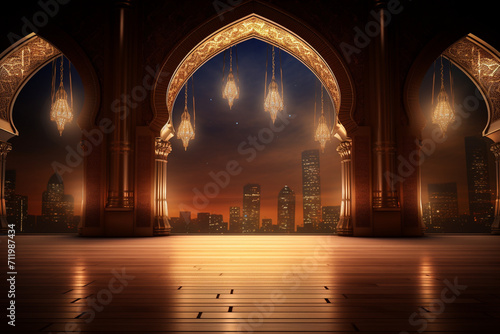 3d rendering of ramadan kareem background with mosque window