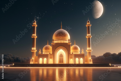 3D Illustration of Ramadan Kareem background with mosque © Graphicsstudio 5
