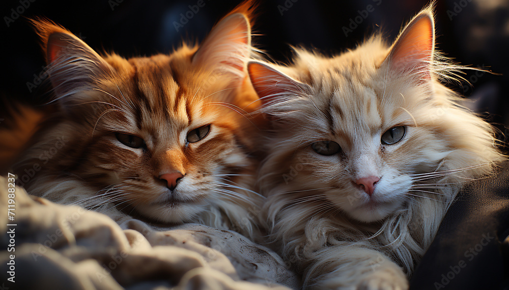 Cute kitten and playful puppy embrace in nature beauty generated by AI Cute kitten and playful puppy embrace in nature beauty generated by AI