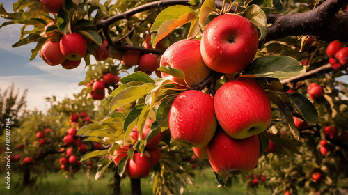 ripe apples in orchard ready for harvesting. fresh vegetable background
