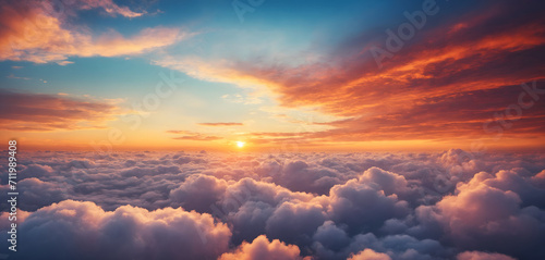 Heavenly sky. Sunset above the clouds abstract illustration