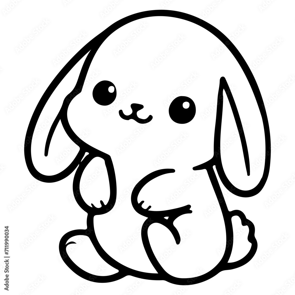 Obraz premium cute rabbit Doodle style hand drawn style black art line illustration. Happy Easter day bunny pose outline sketch icon on transparency.