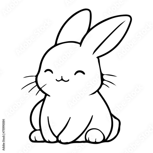 cute rabbit Doodle style hand drawn style black art line illustration. Happy Easter day bunny pose outline sketch icon on transparency.