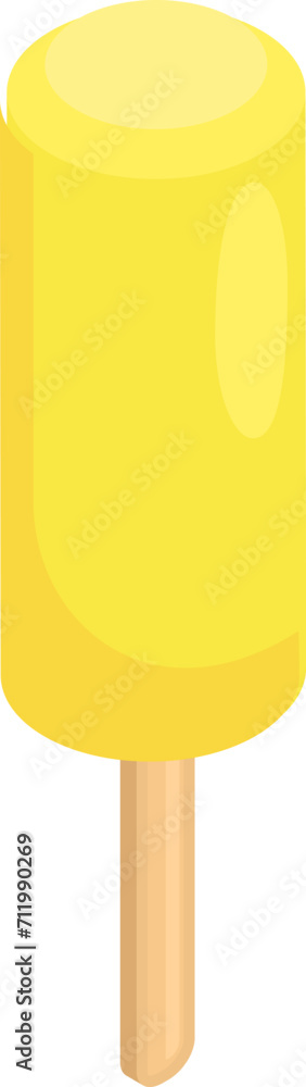 Yellow popsicle on a stick. Simple isometric frozen treat. Summer dessert and refreshing snack vector illustration. Yellow popsicle on a stick. Simple isometric frozen treat. Summer dessert and refreshing snack vector illustration.