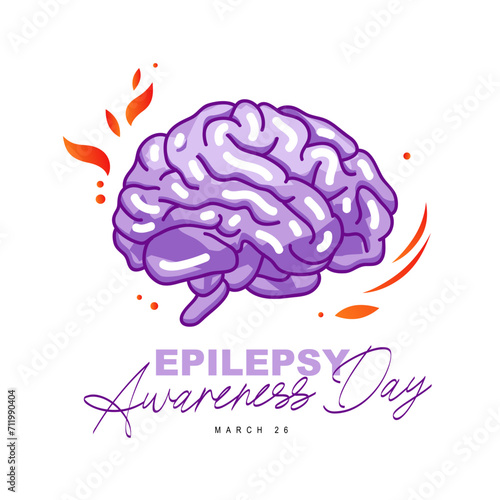 Poster for World Epilepsy Day. A purple brain with sparks of flame. One of the most common neurological diseases in the world.