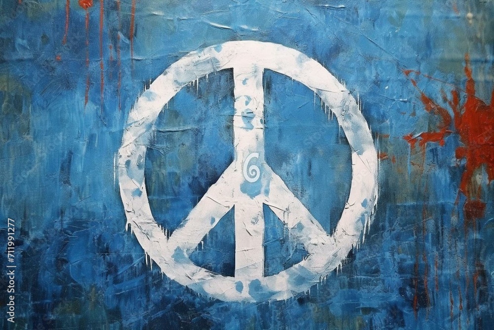 Blue painted peace symbol on paper. Generative AI