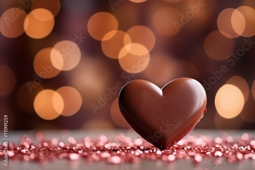 Valentine's Day chocolate heart, romantic celebration with delicious, blurred light, love-shaped, festive background. Generative AI