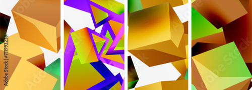 Flying 3d shapes, cubes and other geometric elements background design for wallpaper, business card, cover, poster, banner, brochure, header, website