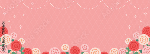 赤やピンクのバラの花の背景素材（バナー向け横長） photo