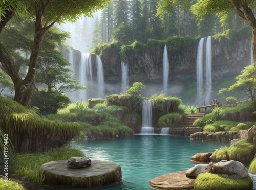 the view of the small waterfall is very beautiful  the water is very clear. a place of tranquility for humans