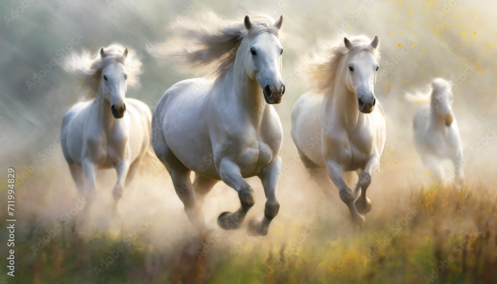 草原を走る白馬,Generative AI AI画像 草原を走る白馬,Generative AI AI画像