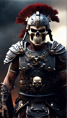 Ancient Roman skull war soldier, after the war ends, closeup.