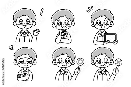 年配男性の医者セット　白黒