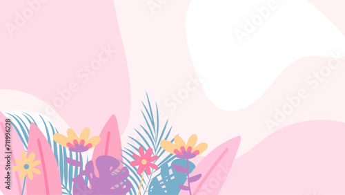 Colorful colourful vector floral hello spring concept background. Vector summer background with vegetation, flower, and leaf for poster, banner, and presentation