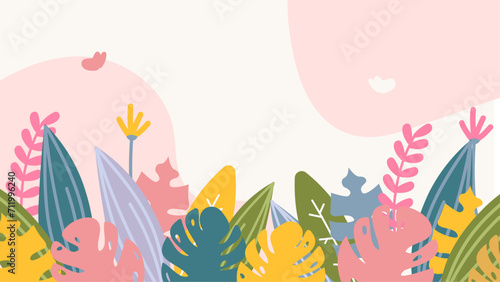 Colorful colourful vector illustrated floral spring background. Vector summer background with vegetation  flower  and leaf for poster  banner  and presentation