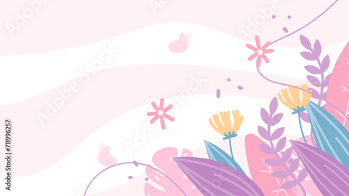 Colorful colourful vector illustration spring background with flowers and leaves. Vector summer background with vegetation, flower, and leaf for poster, banner, and presentation #711996257