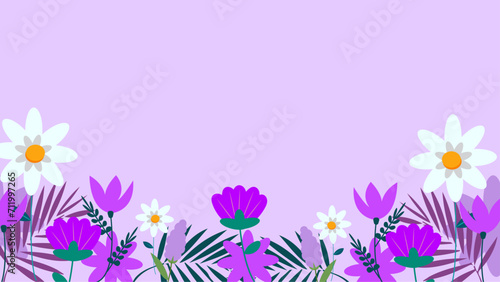 Colorful colourful vector floral hello spring concept background. Vector summer background with vegetation, flower, and leaf for poster, banner
