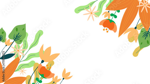 Colorful colourful vector illustrated floral spring background. Vector summer background with vegetation, flower, and leaf for poster, banner