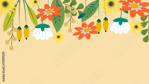 Colorful colourful vector creative floral spring background. Vector summer background with vegetation, flower, and leaf for poster, banner